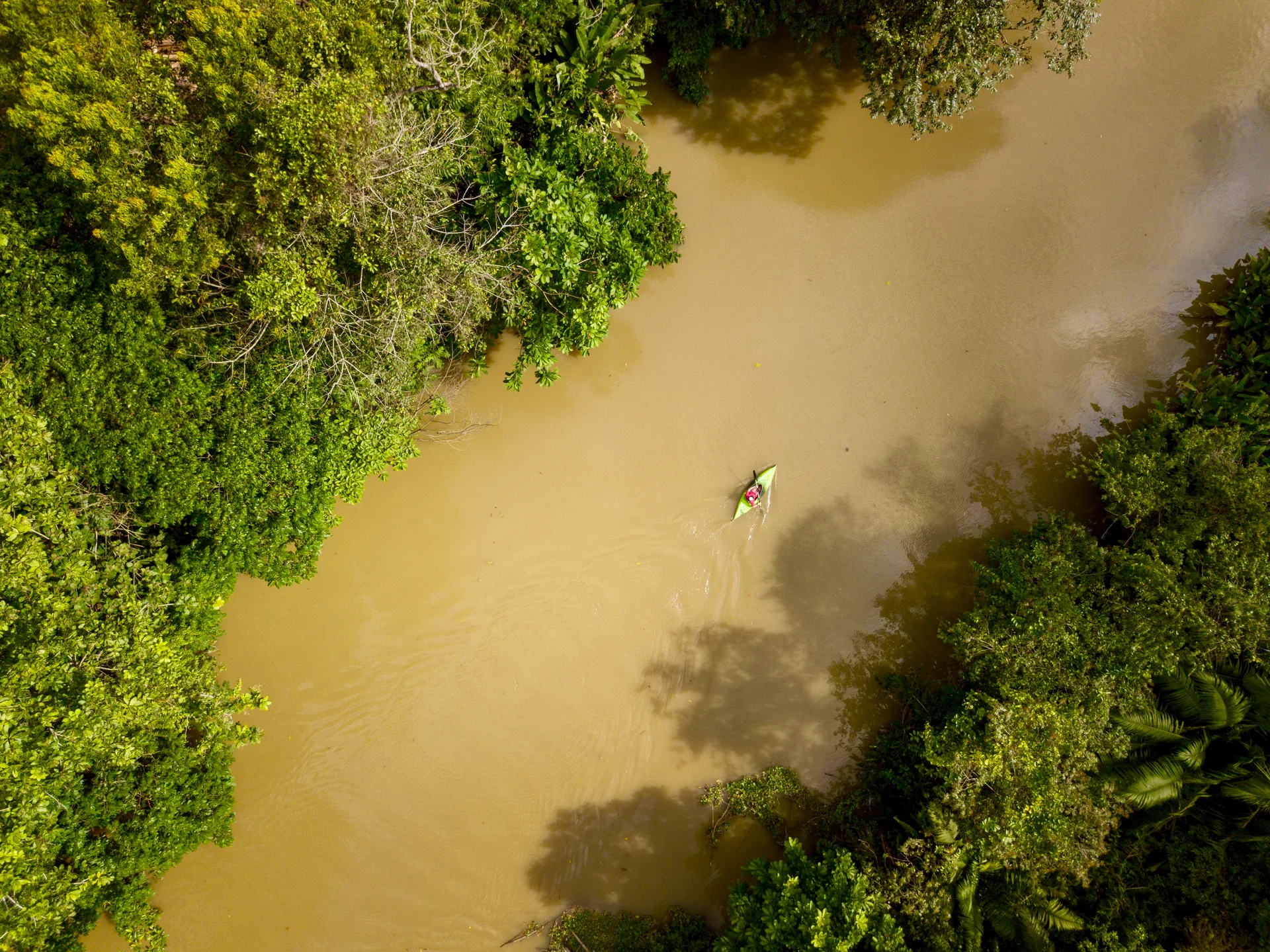 Couple paddling a tandem kayak through the serene waters of Térraba-Sierpe National Wetland | Økologisk kajaktur i mangroverne og Estero Azul i Sierpe