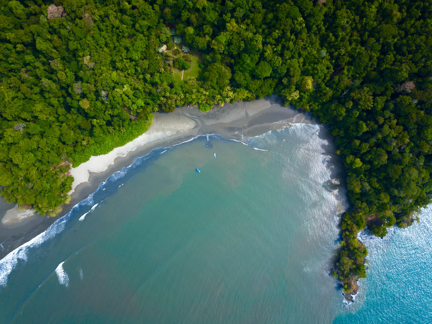 Fotografía aérea con dron capturando la transición de manglar a mar abierto | Tour als manglars i a la platja d'Isla Violines (Tour des de Sierpe)